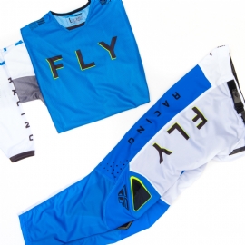 KIT CALCA CAMISA FLY KINETIC MESH KORE AZUL BRANCO AMARELO FLUOR