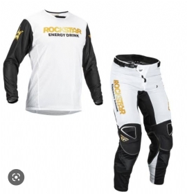 KIT CALCA CAMISA FLY KINETIC ROCKSTAR MESH BRANCO PRETO DOURADO
