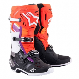 BOTA ALPINESTARS TECH 10 PRETO VERMELHO LARANJA FLUO BRANCO