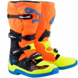 BOTA ALPINESTARS TECH 5 LARANJA FLUO AZUL AMARELO