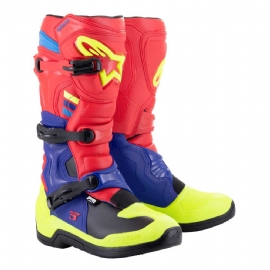 BOTA ALPINESTARS TECH 3 VERMELHO AZUL ESCURO AMARELO FLUO