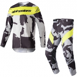 KIT CALCA CAMISA ALPINESTARS RACER TACTICAL 23 CINZA AMARELO FLUO CAMO