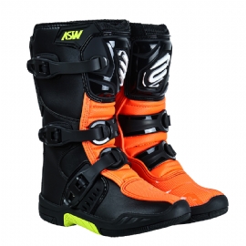 BOTA ASW KIDS PRETO LARANJA AMARELO FLUO