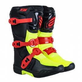 BOTA ASW KIDS PRETO AMARELO FLUO VERMELHO