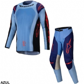 KIT CALCA CAMISA ALPINESTARS RACER OCURI 25 AZUL PRETO LARANJA FLUO