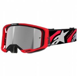 OCULOS ALPINESTARS VISION 8 LUAR VERMELHO PRETO LENTE SILVER ESPELHADA