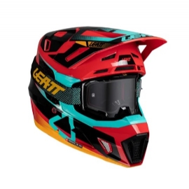 CAPACETE LEATT MOTO 75 C/ OCULOS VERMELHO AZUL PRETO RED