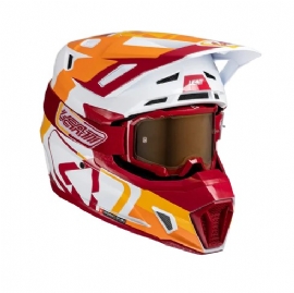 CAPACETE LEATT MOTO 75 C/ OCULOS BORDO BRANCO LARANJA RUBY
