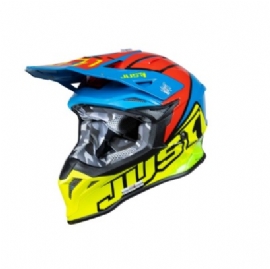 CAPACETE JUST1 J39 THRUSTER AMARELO FLUOR AZUL VERMELHO PRETO