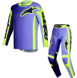 KIT CALCA CAMISA ALPINESTARS RACER PORTL ROXO AMARELO FLUO