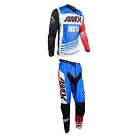 KIT CALCA  CAMISA AMX INFANTIL PRIME MOTO AZUL BRANCO VERMELHO