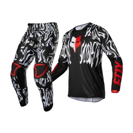 KIT CALCA CAMISA FOX 180 PERIL PRETO VERMELHO
