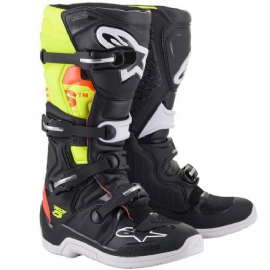 BOTA ALPINESTARS TECH 5 PRETO VERMELHO FLUO AMARELO FLUO