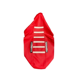 CAPA BANCO CRF230 / CRF250F VERMELHA TIRAS BRANCAS HIBISCO