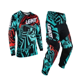 KIT CALCA CAMISA LEATT MOTO 35 RIDE AQUA PRETO VERMELHO
