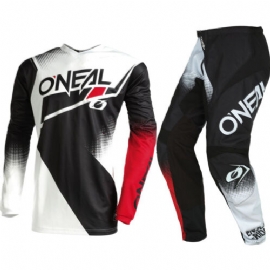 KIT CALCA CAMISA ONEAL ELEMENT RACEWEAR BLACK WHITE RED