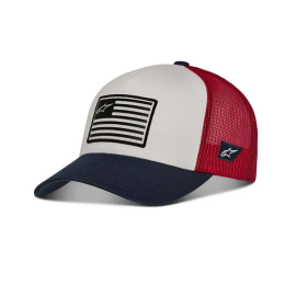 BONE ALPINESTARS FLAG SNAPBACK BRANCO AZUL MARINHO VERMELHO